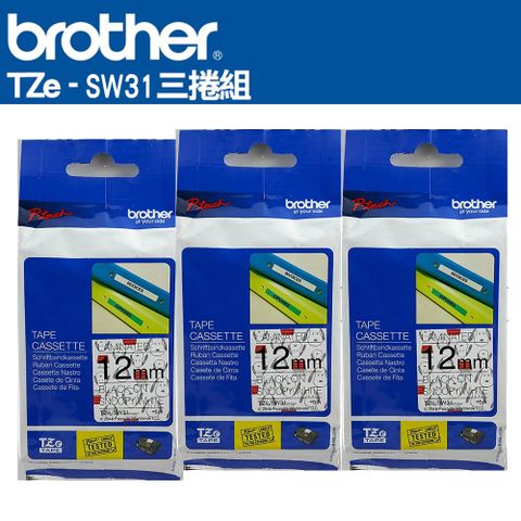 BROTHER 兄弟牌 TZe-SW31 護貝標籤帶 ( 12mm 白色SNOOPY )-3卷/組