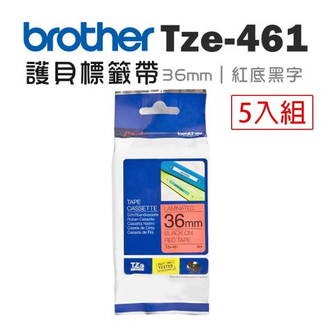 BROTHER 兄弟牌 TZe-461 護貝標籤帶 ( 36mm 紅底黑字 )-5卷/組