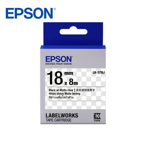 EPSON 愛普生 LK-5TBJ C53S655425標籤帶(消光霧面18mm)透明黑