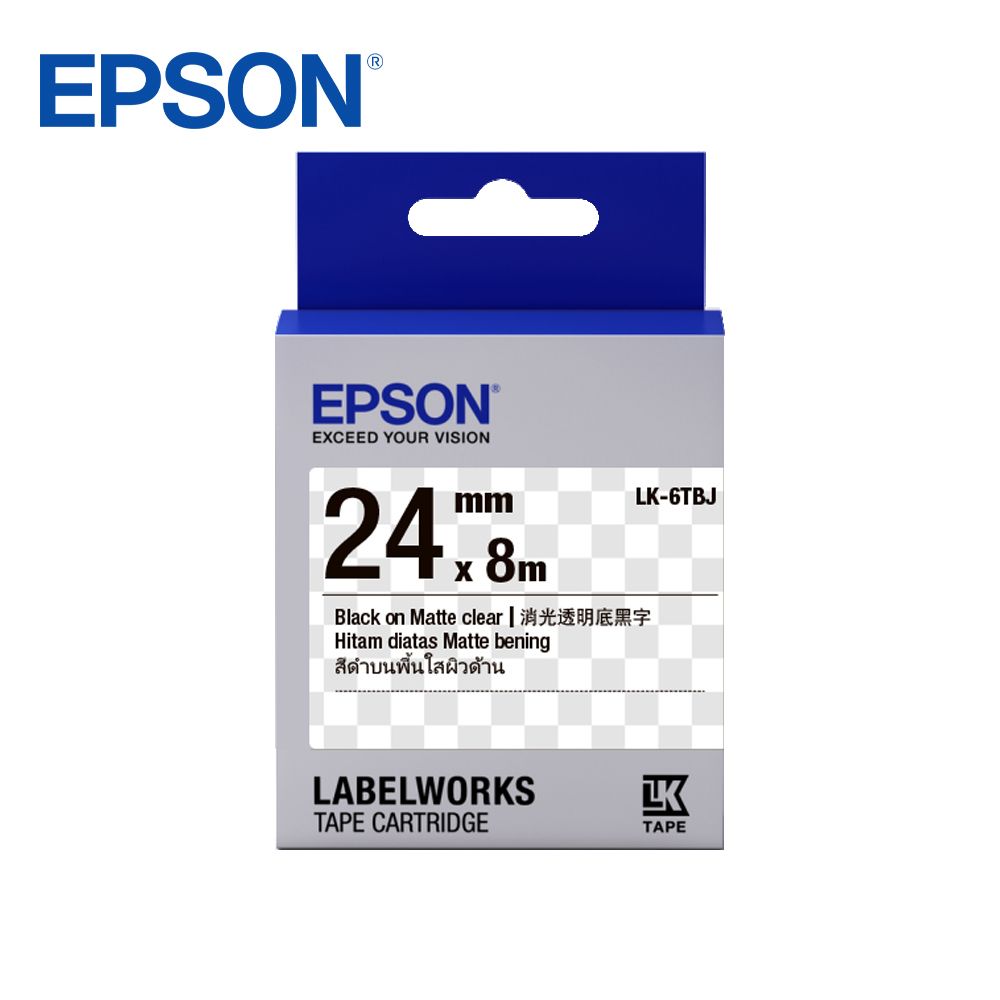 EPSON 愛普生  LK-6TBJ C53S656420標籤帶(消光霧面24mm)透明黑