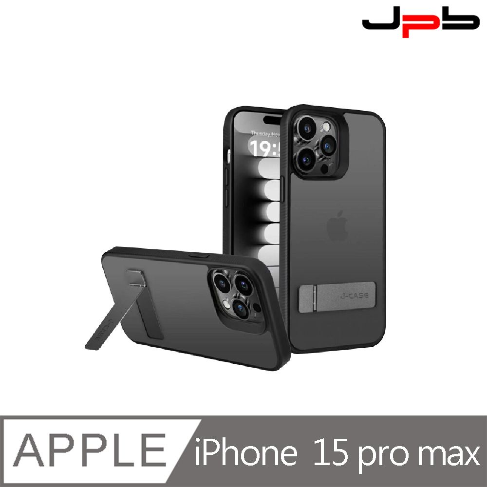 JPB 日本橋 [  ] iPhone 15 Pro Max 6.7吋 樂扣支架 透明防摔手機殼 霧曜黑