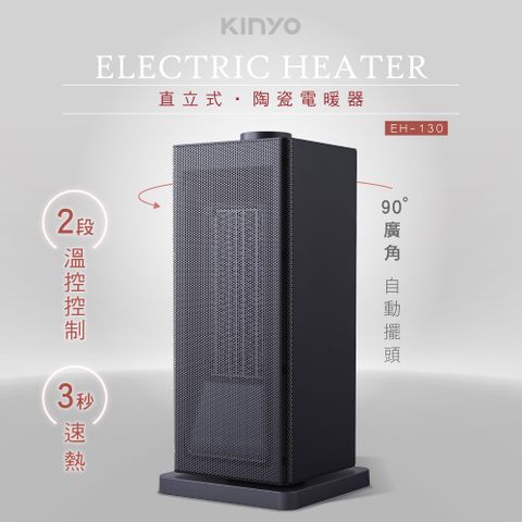 【KINYO】直立式自動擺頭防燙陶瓷電暖器 EH-130