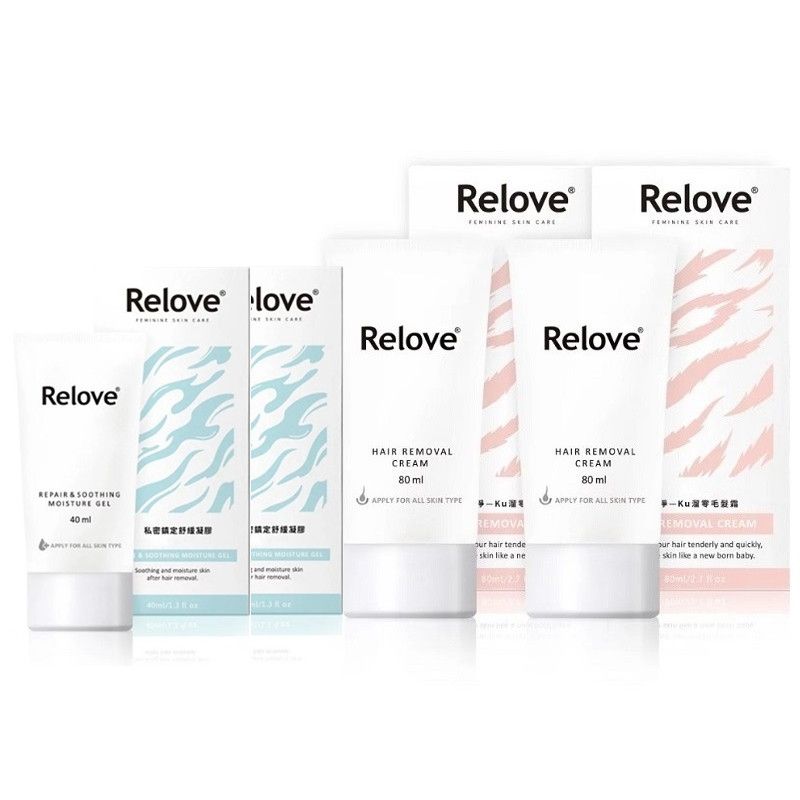 Relove 【2+2超值組合】 瞬淨-Ku溜零毛髮霜80ml*2 + 舒潤-私密舒緩凝露40ml*2