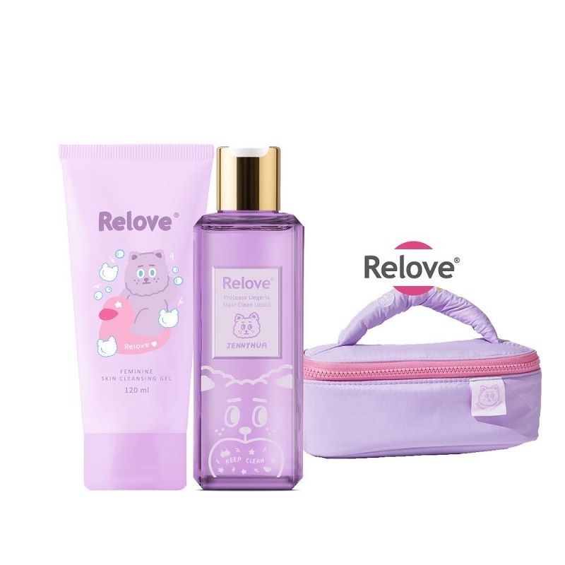 Relove (煎妮花聯名)私密清潔凝露 120ml+酵素去漬手洗精 220ml+限量聯名化妝包