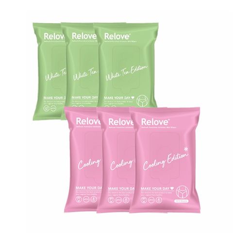 6入組 RELOVE私密肌30秒面膜濕紙巾(玫瑰涼感*3+綠茶無涼*3)