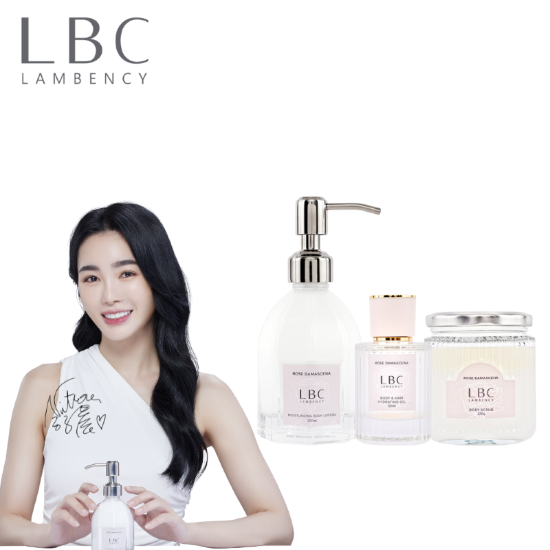 Lambency 【LBC】  玫瑰柔潤晶粹油50ml+玫瑰香氛身體乳200ml+身體角質磨砂膏320g