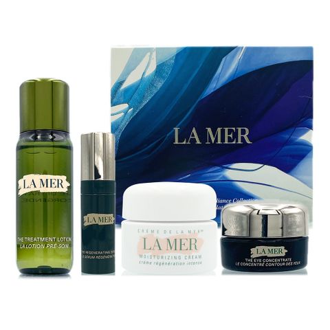 LA MER 海洋拉娜 寵愛4件組-乳霜15ml+煥顏精萃5ml+濃萃眼霜5ml+超能精華露30ml-盒裝 (正統公司貨)