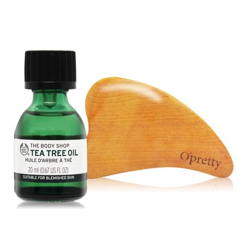 THE BODY SHOP 茶樹精油(20ml)+OPretty 歐沛媞 木製刮痧按摩板