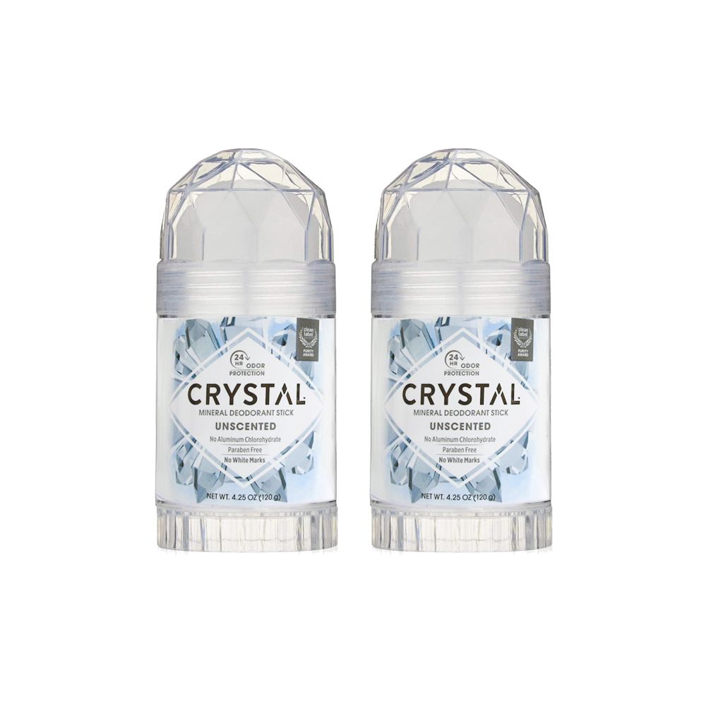 Crystal Cable (2條超值組)美國CRYSTAL-旋轉式礦物鹽身體去味膏-大容量無香款120g/大條(運動汗味除臭,腋下狐臭消臭,全天乾爽固體體香膏,長效淨味約24HR,晶燦綺肌體香石)