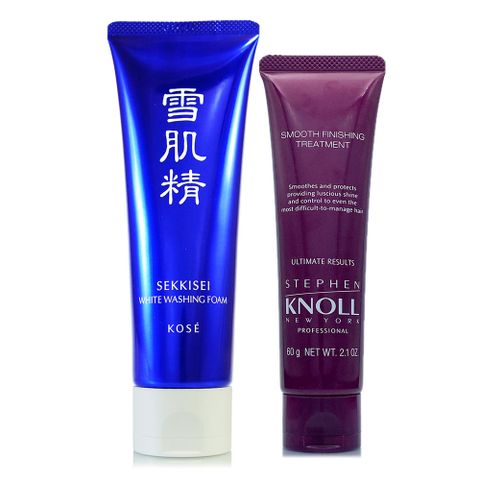 KOSE高絲 雪肌精淨透洗顏霜130g+史蒂芬諾爾 沙龍質感瞬效柔亮修護精華60g(免沖洗護髮)(正統公司貨)