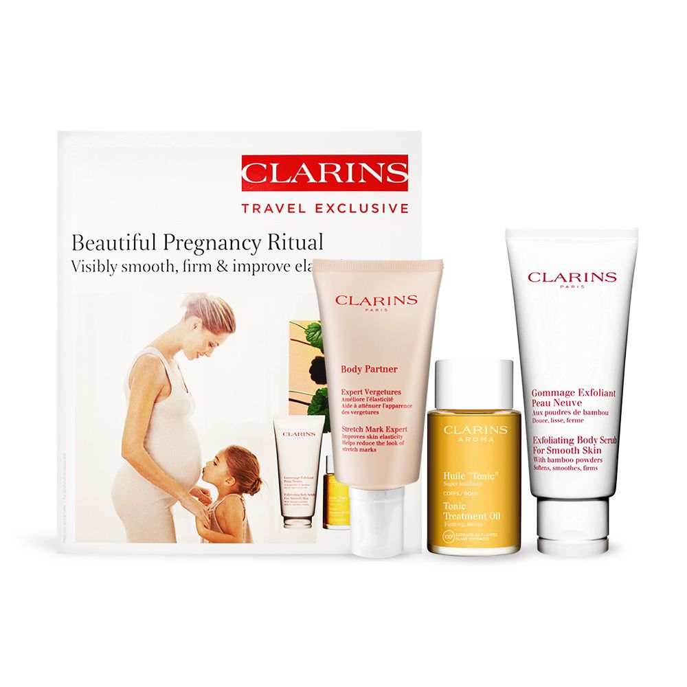 Clarins 克蘭詩 孕婦三件套[護理油100ml+撫紋霜175ml+去角質霜200ml]-國際航空版