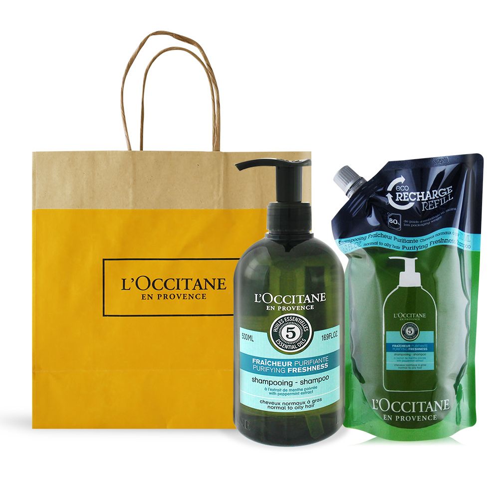 L'OCCITANE 歐舒丹 LOCCITANE  草本淨涼修護套組(洗髮乳500ml+補充包500ml)