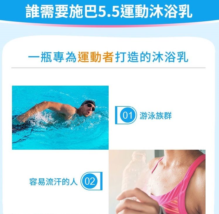 誰需要施巴5.5運動沐浴乳一瓶專為運動者打造的沐浴乳容易流汗的人02 游泳族群