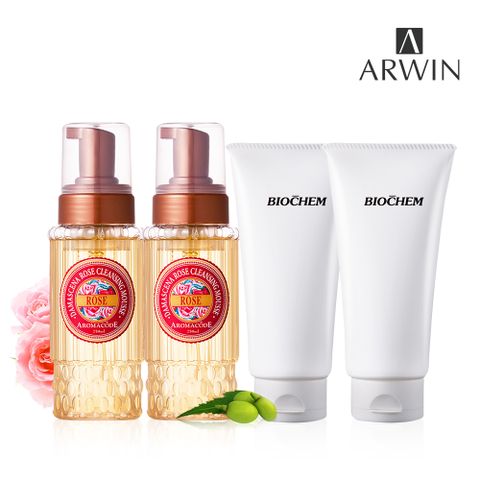 ARWIN 雅聞倍優 玫瑰氨基酸淨白洗卸二用慕絲250ml*2瓶+氨基酸苦楝控油抗痘洗面皂150g*2瓶