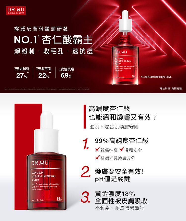 DR.WU 達爾膚  杏仁酸亮白煥膚精華18% 30ml