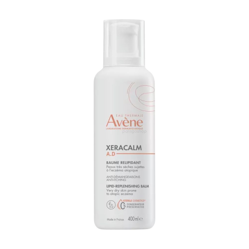 EAU THERMALEAvène parisgoshopXERACALMA.DBAUME RELIPIDANTPeaux très sèches sujettes leczéma atopiqueDEMANGEAISONSANTHTCHINGLIPID-REPLENISHING BALMVery dry skin proneto  eczemaSTERILE CONSERVATEURPRESERVATIVEMade in  400mle