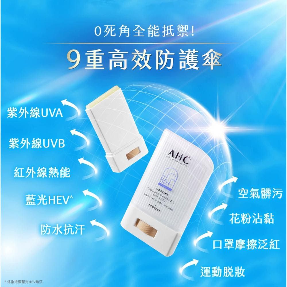 紫外線UVA紫外線UVB死角全能禦!9重高效防護傘紅外線熱能防水抗汗抵藍光HEV暗沉AHC50+ WATERMASTERS  CARE CALMINGSUN  空氣髒污花粉沾黏口罩摩擦泛紅運動