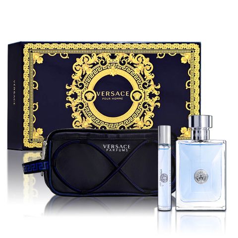 Versace 凡賽斯 Pour Homme 經典男性2023聖誕禮盒(淡香水100ML+隨身瓶10ML+運動盥洗包)