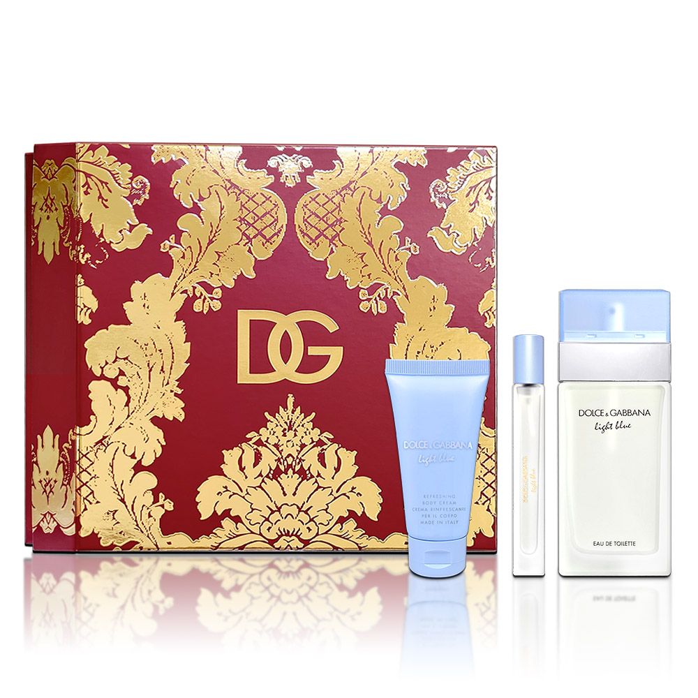 DOLCE & GABBANA D&G 淺藍女性淡香水金耀禮盒(淡香水100ML+10ML+身體乳50ML)