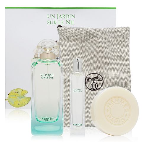HERMES 愛馬仕 尼羅河花園淡香水旅行套組禮盒（100ml+15ml+香皂50g+H帆布袋）