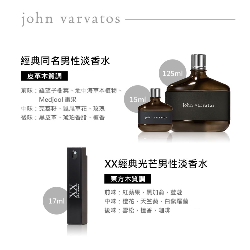 John Varvatos 經典同名男性淡香水禮盒(經典同名淡香水125ml+小香15ml+XX經典光芒淡香水17ml)