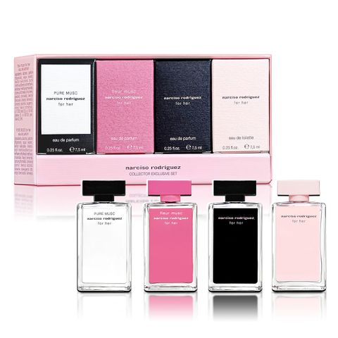 NARCISO RODRIGUEZ 香氛禮盒 4入X7.5ML(FOR HER 淡香水+淡香精+桃色優雅淡香精+純粹繆思淡香精)