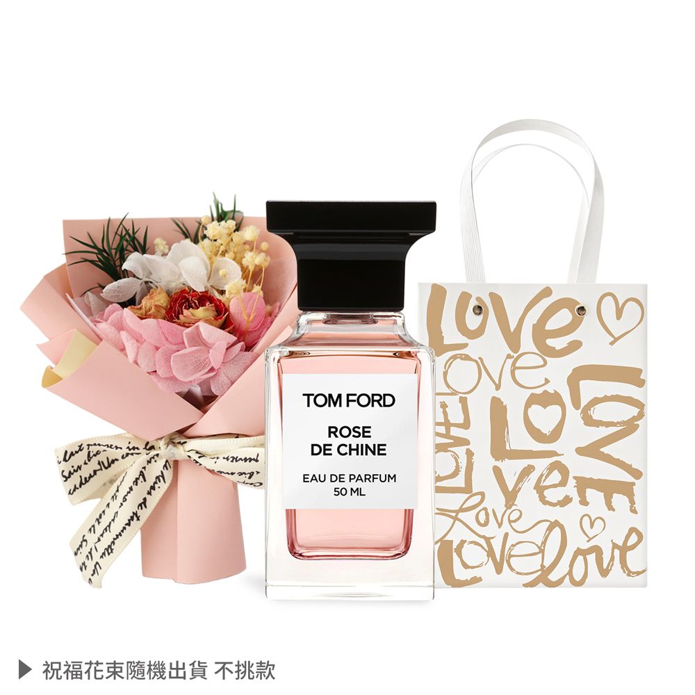 TOM FORD  私人調香系列-東方玫瑰淡香精 Rose DE Chine(50ml)附提袋+永生花束