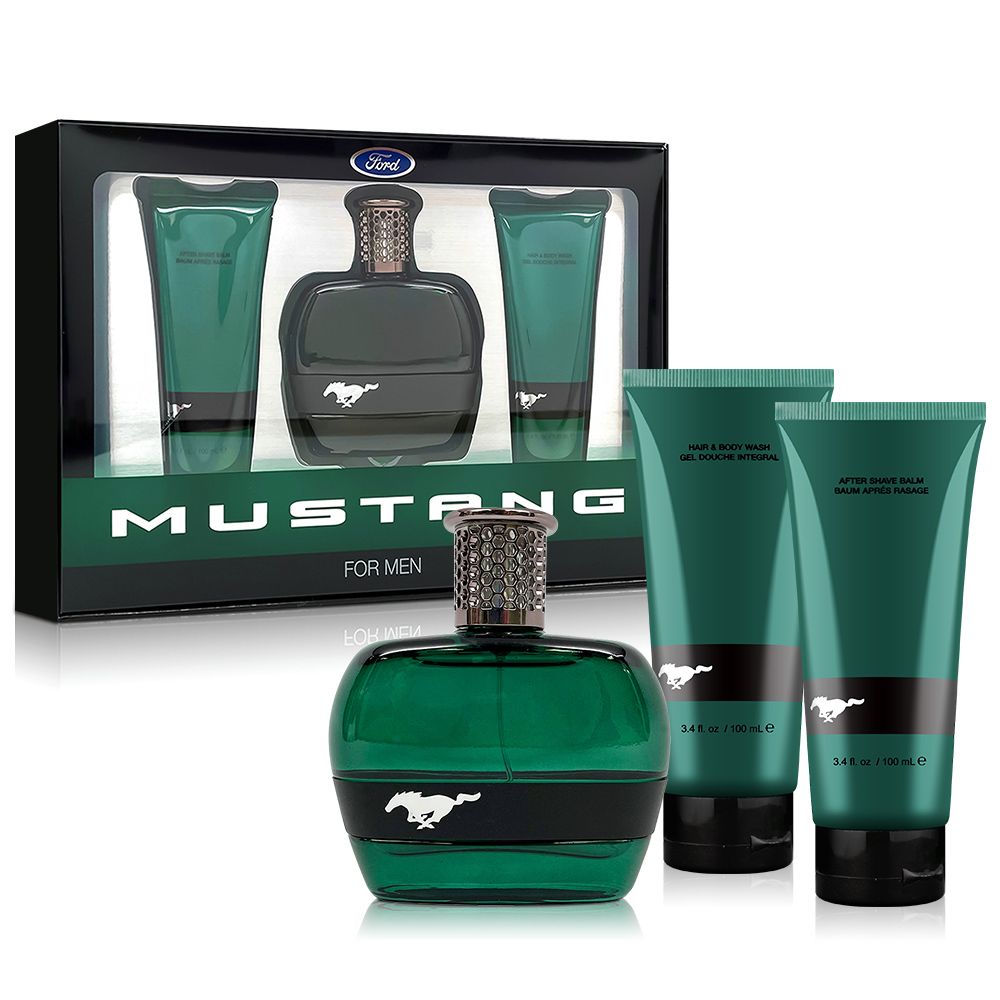 FORD MUSTANG 福特野馬   美式傳奇綠鑽男性淡香水禮盒(淡香水100ml+2合1沐浴膠100ml+鬍後膠100ml)