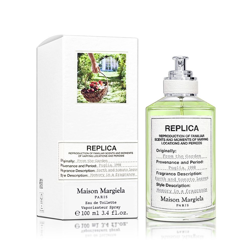 REPLICAREPRODUCTION OF FAMILIAR SCENTS AND MOMENTSOF VARYING LOCATIONS AND PERIODS  the Garden and Period Puglia 1998 Description  and tomato.leav Description Memory in a fragranceMaison MargielaPARISEau de ToiletteVaporisateur Spraye 100 ml 3.4 fl.oz.  3 REPLICAREPRODUCTION OF FAMILIARSCENTS AND MOMENTS OF VARYINGLOCATIONS AND PERIODSOriginally:From the GardenProvenance and Period:Puglia 1998 Fragrance Description:Earth and tomato leavesStyle Description:Memory in a fragranceMaison MargielaPARIS