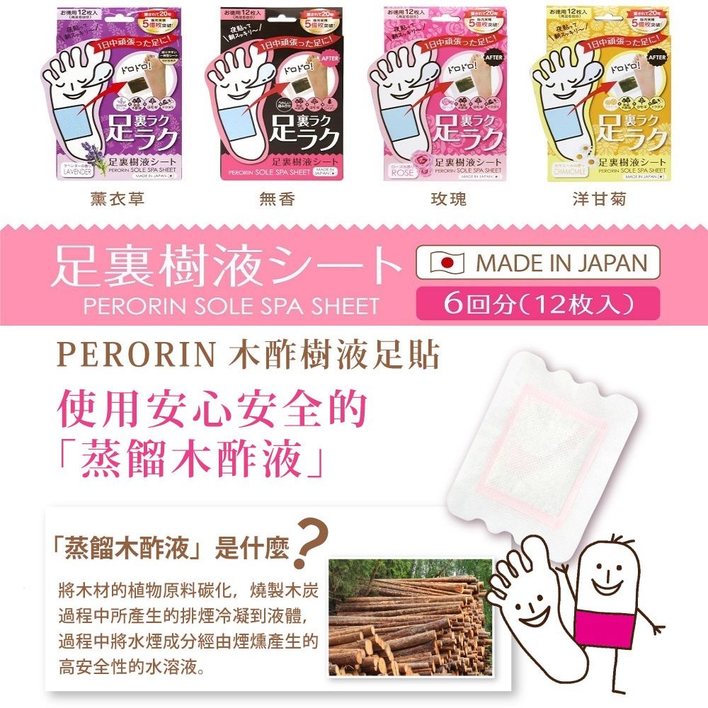 PERORIN  日本製木酢樹液足貼(3.4gx12枚/盒) 無香