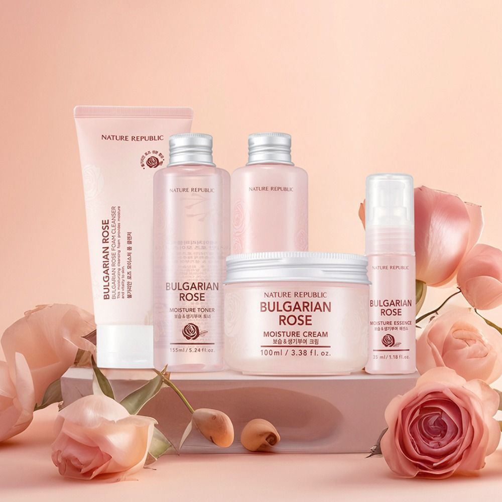  【NATURE REPUBLIC】玫瑰原萃保濕賦活保養禮盒(化妝水+保濕乳液+精華露+水潤面霜+潔顏泡泡)