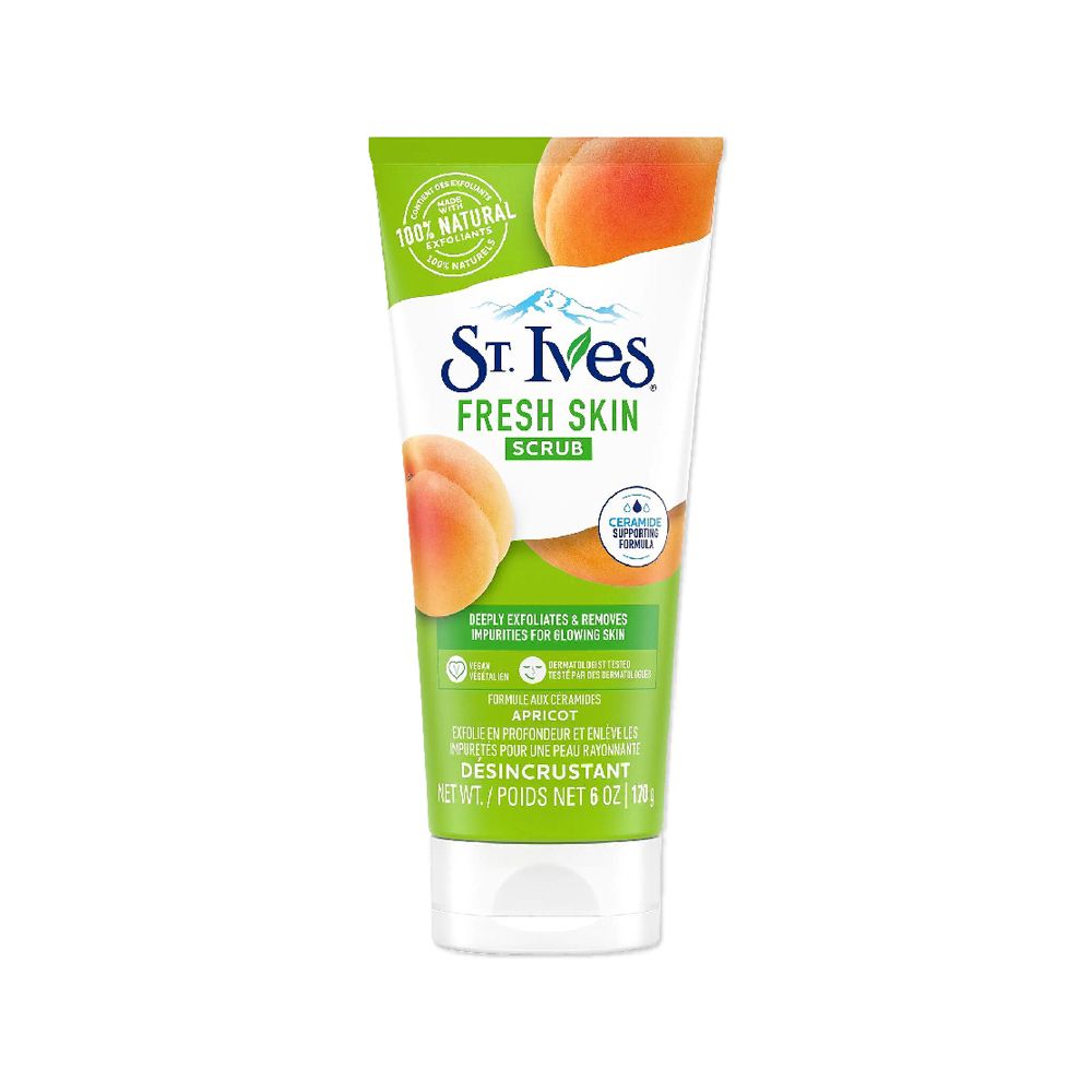 St.Ives 美國聖艾芙-臉部身體去角質經典植萃磨砂膏-綠底杏桃170g/條(沐浴SPA溫和護膚霜,身體清潔保養潤澤霜)