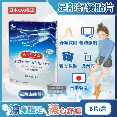 KAO 花王 日本Megrhythm美舒律休息時間呵護腿足舒緩貼片-碳酸涼感(藍)6片/盒(拋棄式獨立包裝)