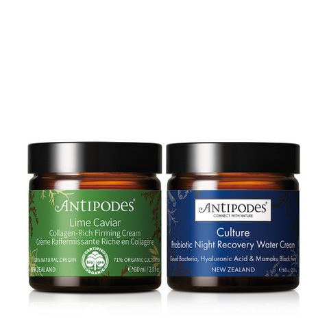 Jollyard 潔麗雅 Antipodes安緹芃 保濕抗皺組 (青檸魚子膠原緊緻霜 60ml +益生菌夜間修護凝霜60ml)