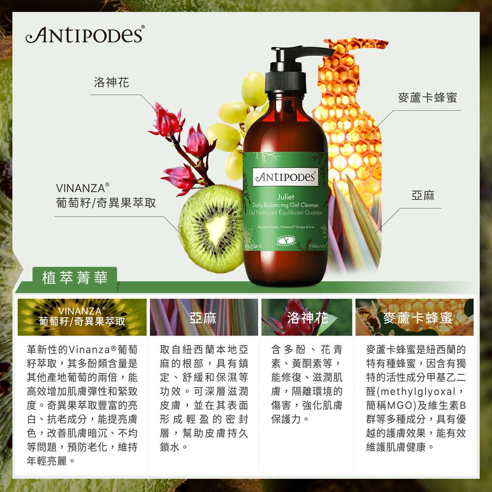 Jollyard 潔麗雅   Antipodes安緹芃  奇異果淨膚無瑕潔顏露200ml