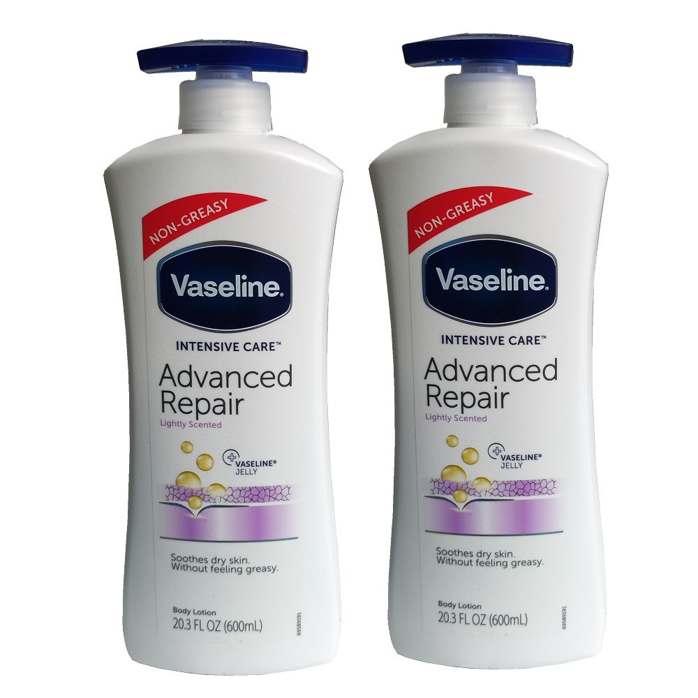 NON-GREASYVaselineNON-GREASYVaselineINTENSIVE CAREAdvancedRepairLightly ScentedVASELINEJELLYINTENSIVE CAREAdvancedRepairLightly ScentedVASELINEJELLYSoothes dry skinWithout feeling greasySoothes dry skinWithout feeling greasy.Body Lotion20.3 FL OZ (600mL)Body Lotion20.3 FL OZ (600mL)