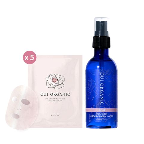 【唯有機】Oui Organic-純露精華水膜組(純露花水100ml+玫瑰精萃煥顏保濕面膜5片)