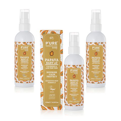 【澳洲Pure Papayacare】木瓜嬰兒油含金盞花(3入組 125ml/瓶)