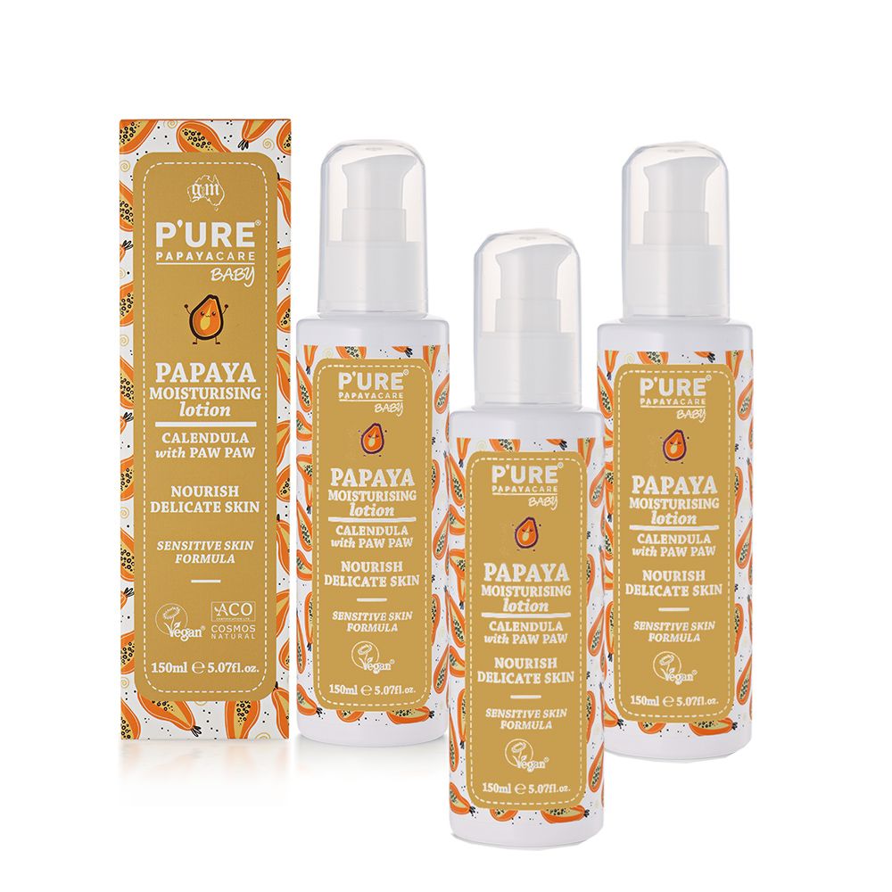 PURE 【澳洲  Papayacare】木瓜嬰兒滋潤乳液含金盞花(3入組 150ml/瓶)