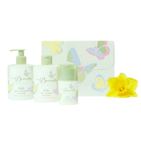 【倫敦小蝴蝶】3+歡樂益菌護膚三件組(兒童乳液300ml+沐浴乳300ml+面霜50ml )