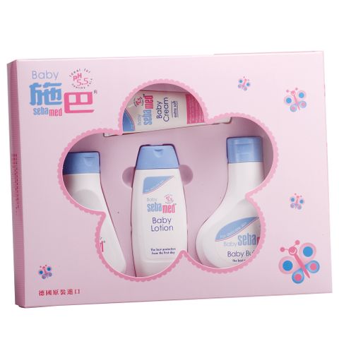 施巴粉紅花語禮盒(嬰兒泡泡浴露200ml+嬰幼兒洗髮乳150ml+嬰兒潤膚乳液100ml+嬰兒護膚膏50ml )
