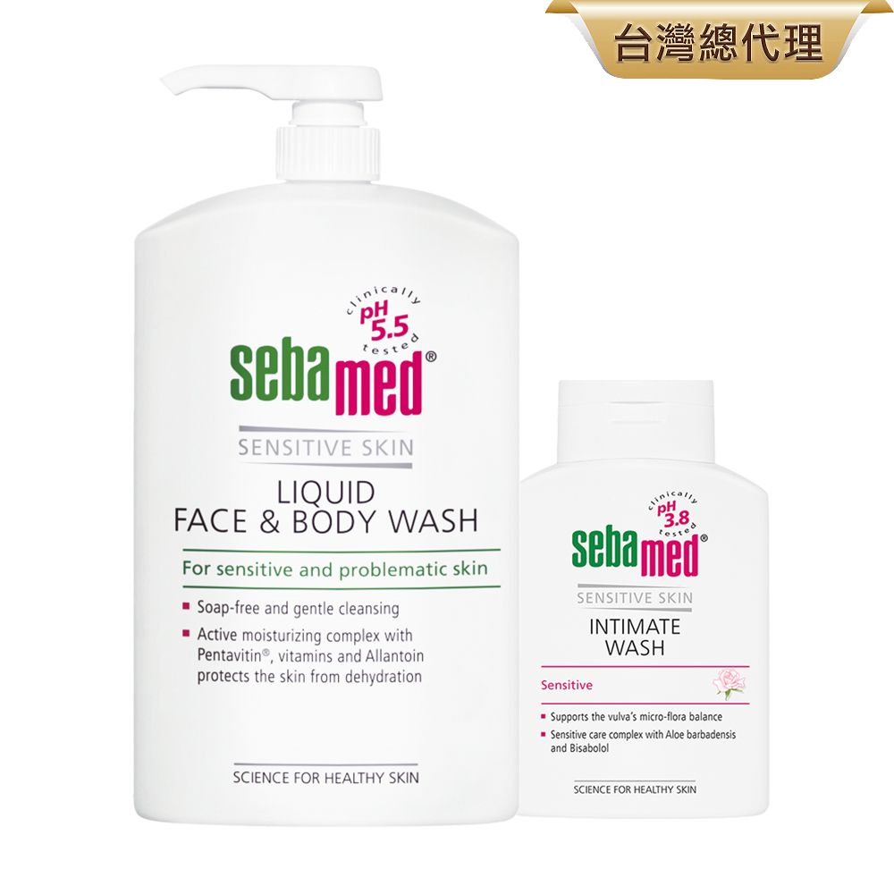 xW`Nz5.5sebamed®SENSITIVE SKINLIQUIDFACE & BODY WASHFor sensitive and problematic skinSoap-free and gentle cleansingActive moisturizing complex withPentavitin vitamins and Allantoinprotects the skin from SCIENCE FOR HEALTHY SKIN3.8sebamedSENSITIVE SKINSensitiveINTIMATEWASHSupports the vulva's micro-flora balanceSensitive care complex with Aloe barbadensisand BisabololSCIENCE FOR HEALTHY SKIN