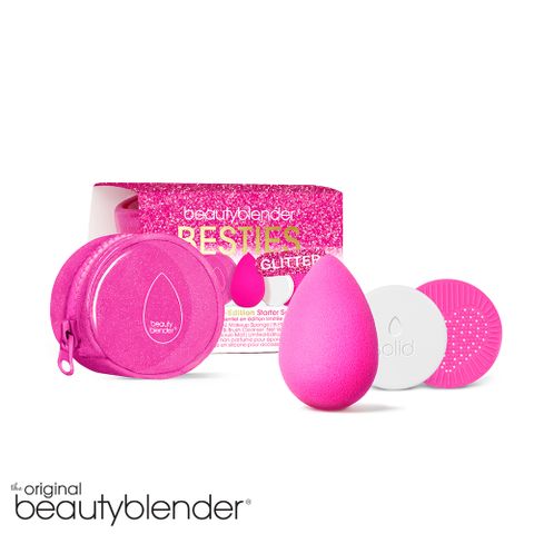 【beautyblender】原創美妝蛋閃耀閨蜜限量組-原創美妝蛋-原創粉+旅行清潔皂0.5oz+迷你洗潔器+精緻化妝包 Besties Glitter Blend &amp; Cleanse Starter Set