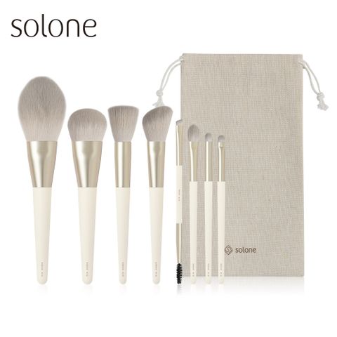 Solone 榛果訂製刷具 精緻完妝8件組(品牌麻布束口袋)