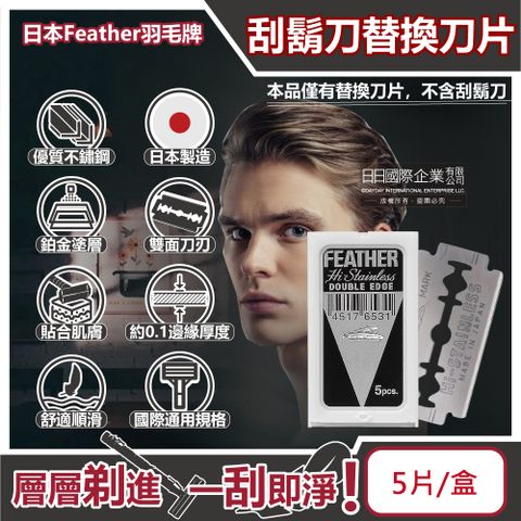 生活良品 日本Feather羽毛牌-男士美容雙面鉑合金順滑親膚安全刮鬍刀替換刀片-5片/盒(修容刀片,鬢角美型剃刀片,國際通用刀片規格,本品不含刮鬍刀)