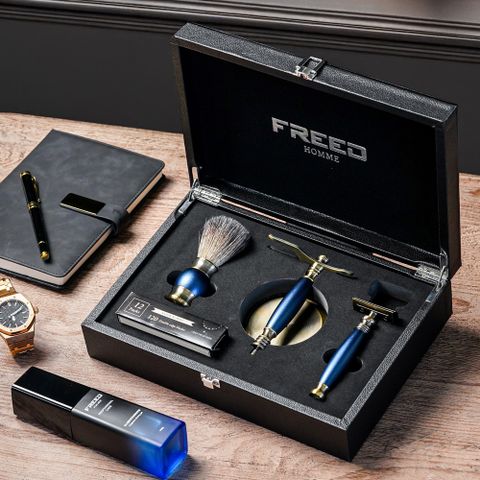 【FREED】雙刃式古銅刮鬍刀豪華禮盒四件組 - 帝王藍