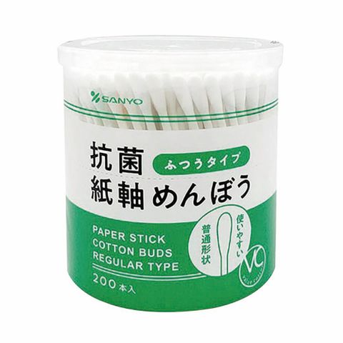 SANYO 三洋 日本 山洋  抗菌常規棉花棒200支-圓筒裝(紙軸)