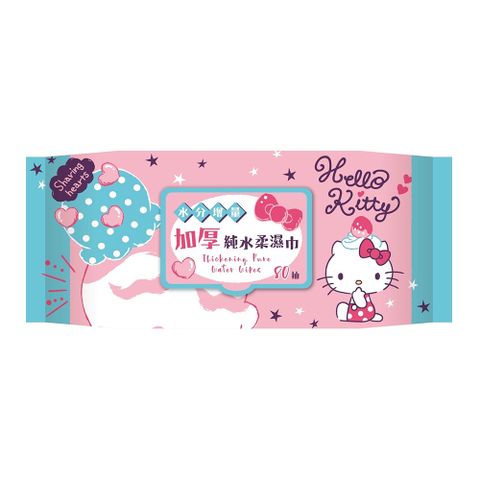Hello Kitty 加厚純水有蓋柔濕巾/濕紙巾 (加蓋) 80抽 X 10包 - 水分增量版