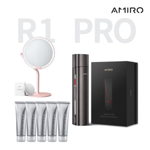 【AMIRO】時光機拉提美容儀 R1 PRO 豪華組(時光機-黑+凝膠5+mate s鏡- 粉)