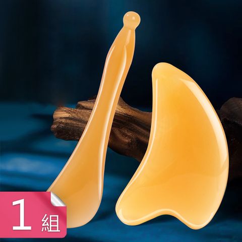 【荷生活】仿牛角心型刮痧板穴位按摩棒 按摩提神肩頸撥筋板-撥筋棒+刮痧板各1入